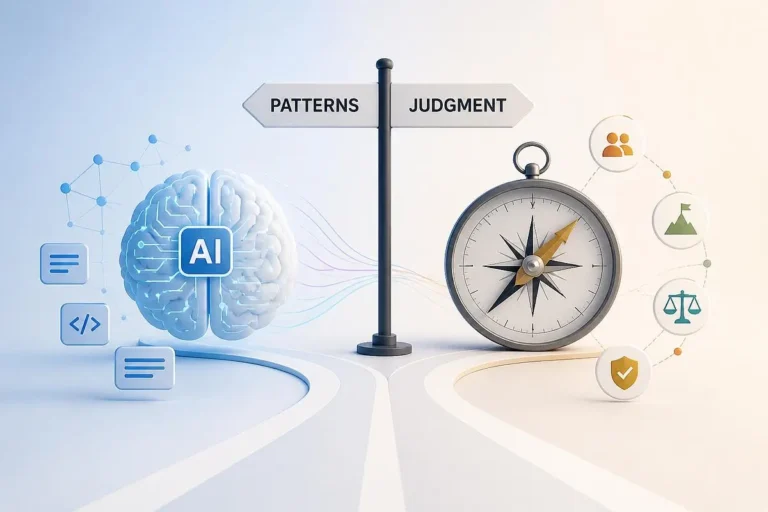 AI judgment gap illustration of a leader deciding when to trust AI decisions