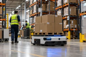 Physical AI enterprise 2026 warehouse robot navigating alongside human workers
